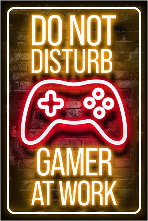 12x8 Inch Neon Aluminum Gaming Sign for Boys' Teen Rooms | Retro Merchandise, Video Game Novelties, Arcade Collectibles, Male Artwork, Hobby Accessories