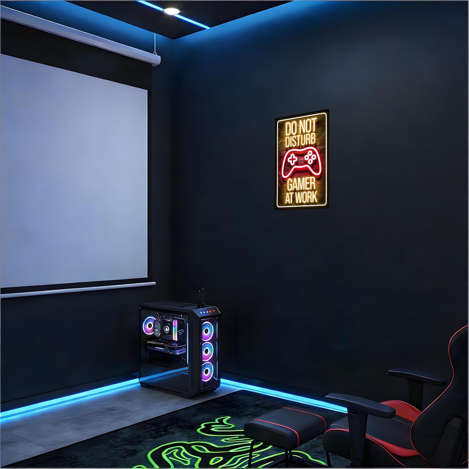 12x8 Inch Neon Aluminum Gaming Sign for Boys' Teen Rooms | Retro Merchandise, Video Game Novelties, Arcade Collectibles, Male Artwork, Hobby Accessories