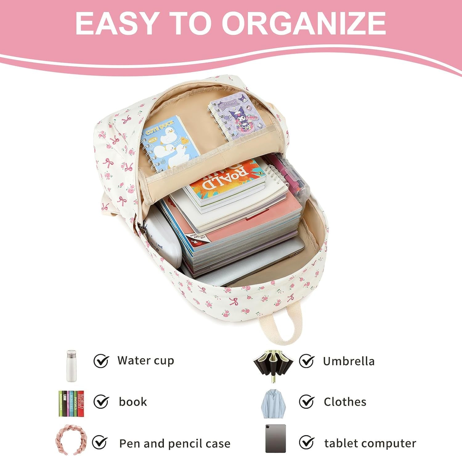 Backpack for Girls School Backpacks Bookbags for Elementary Middle School Women Laptop Backpacks (Conquette, L-17)