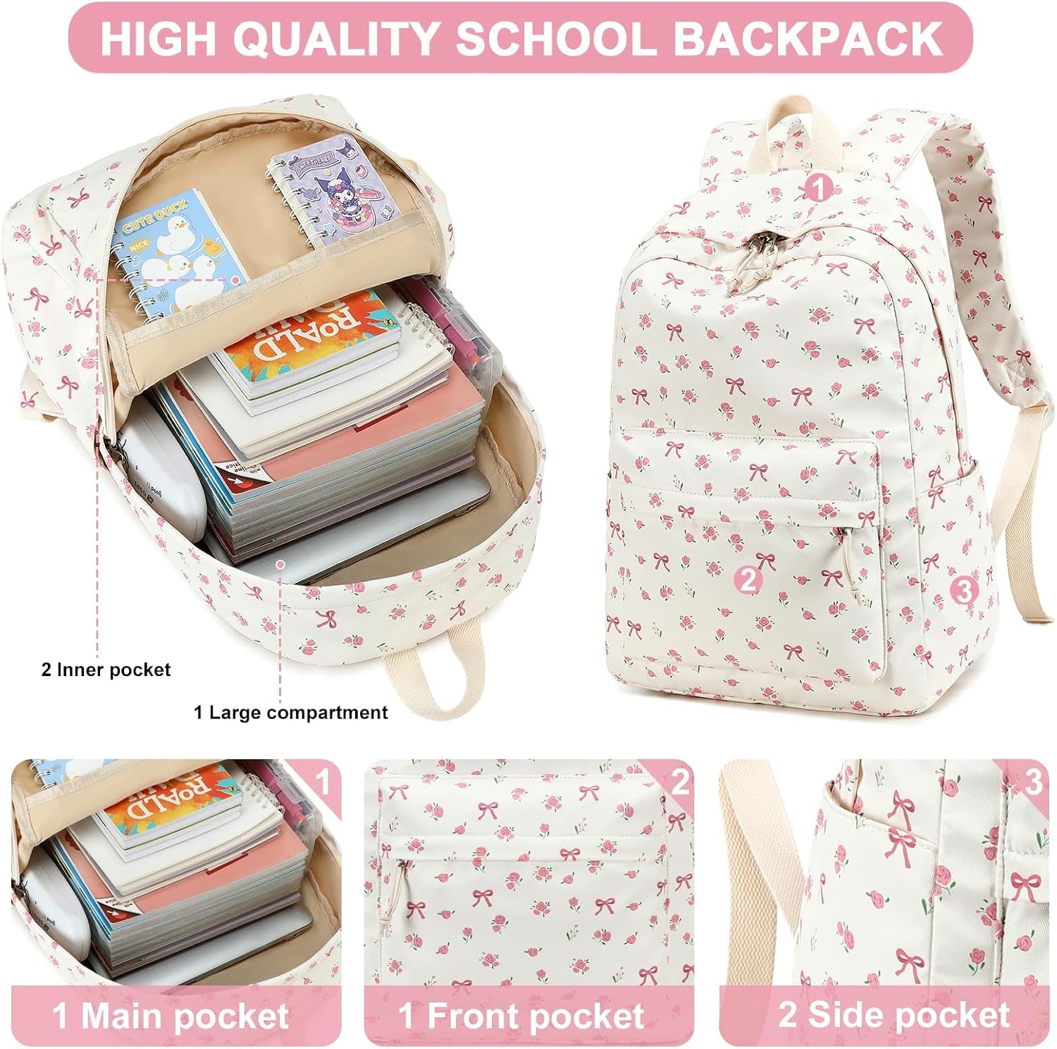 Backpack for Girls School Backpacks Bookbags for Elementary Middle School Women Laptop Backpacks (Conquette, L-17)