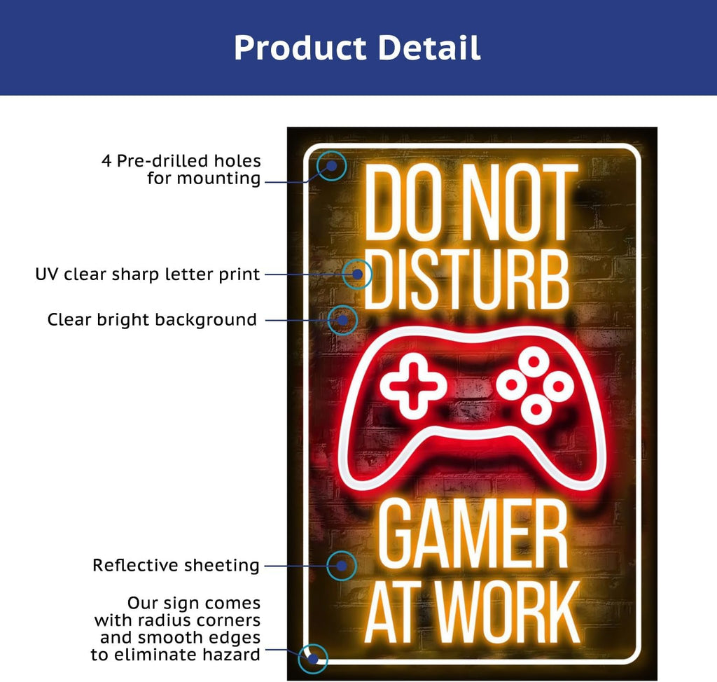 12x8 Inch Neon Aluminum Gaming Sign for Boys' Teen Rooms | Retro Merchandise, Video Game Novelties, Arcade Collectibles, Male Artwork, Hobby Accessories