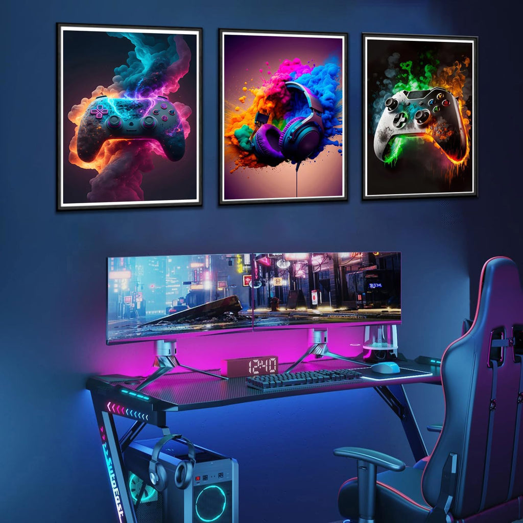 Gaming Room Decor - Set of 3 Unframed 12x16 Inch Canvas Posters, Video Game Theme for Teen Boys' Rooms
