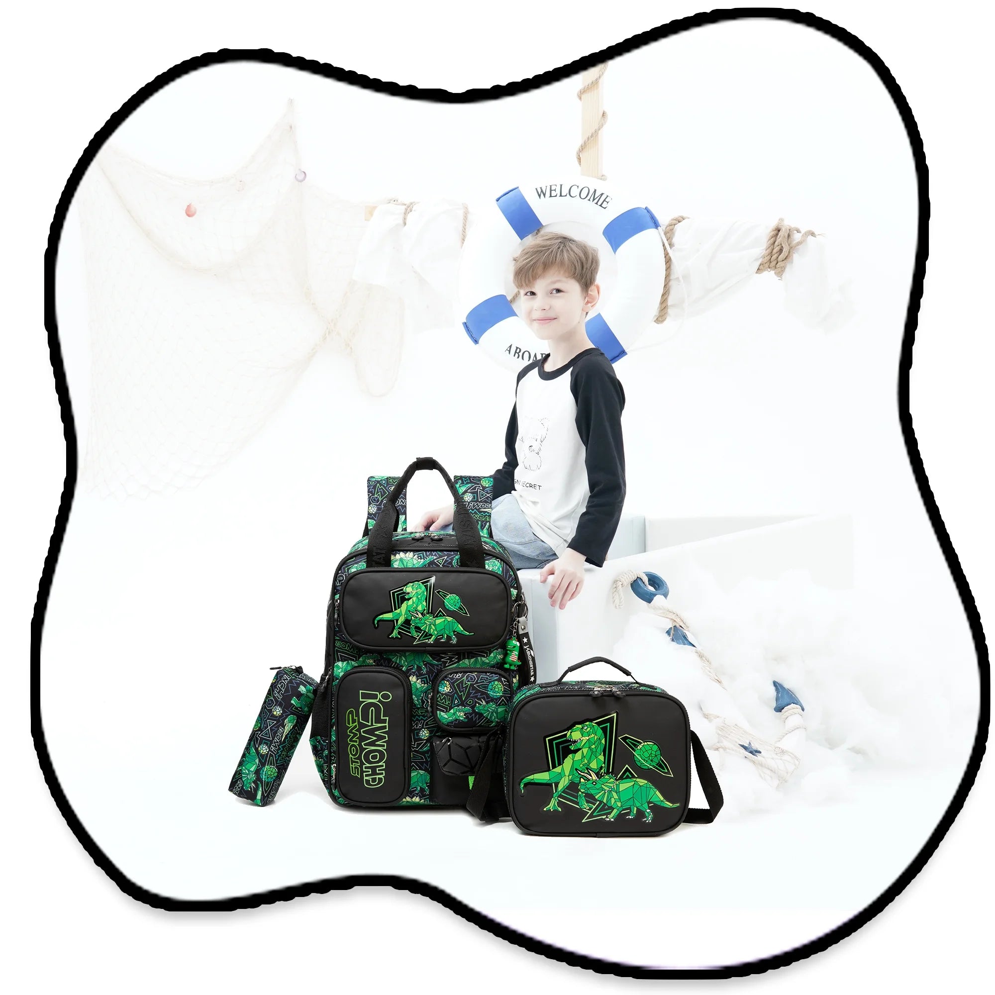 Kids Boys Backpack for School Backpacks with Lunch Box Cool Bookbag for Elementary School Student Ages 6-12