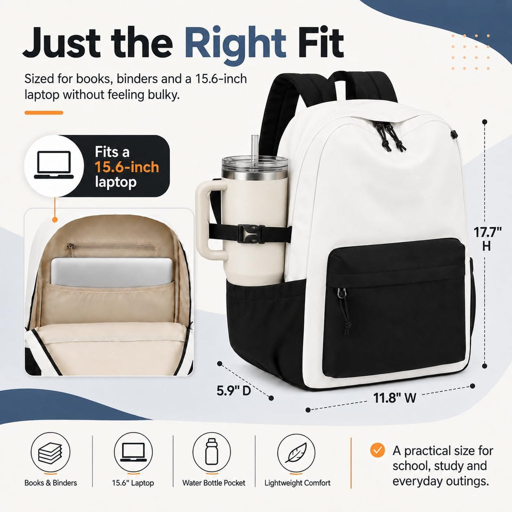 Backpack for Girls School Backpacks Bookbags for Elementary Middle School Women Laptop Backpacks (Black White-, L-17)