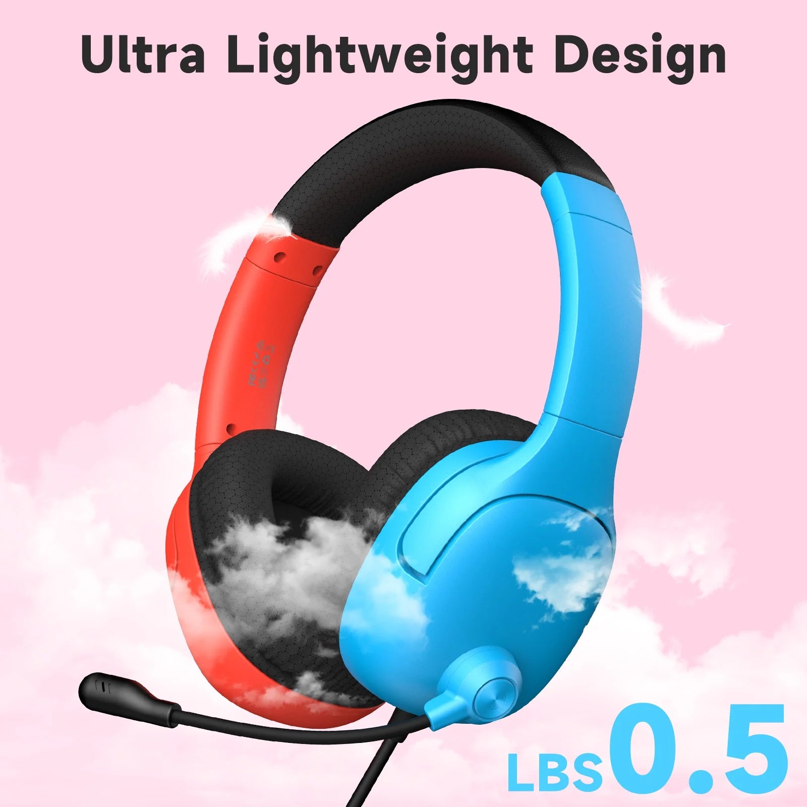 Professional Gaming Headset with Noise-Canceling Microphone for PS5, Switch, and PC - Wired Red and Blue Headphones