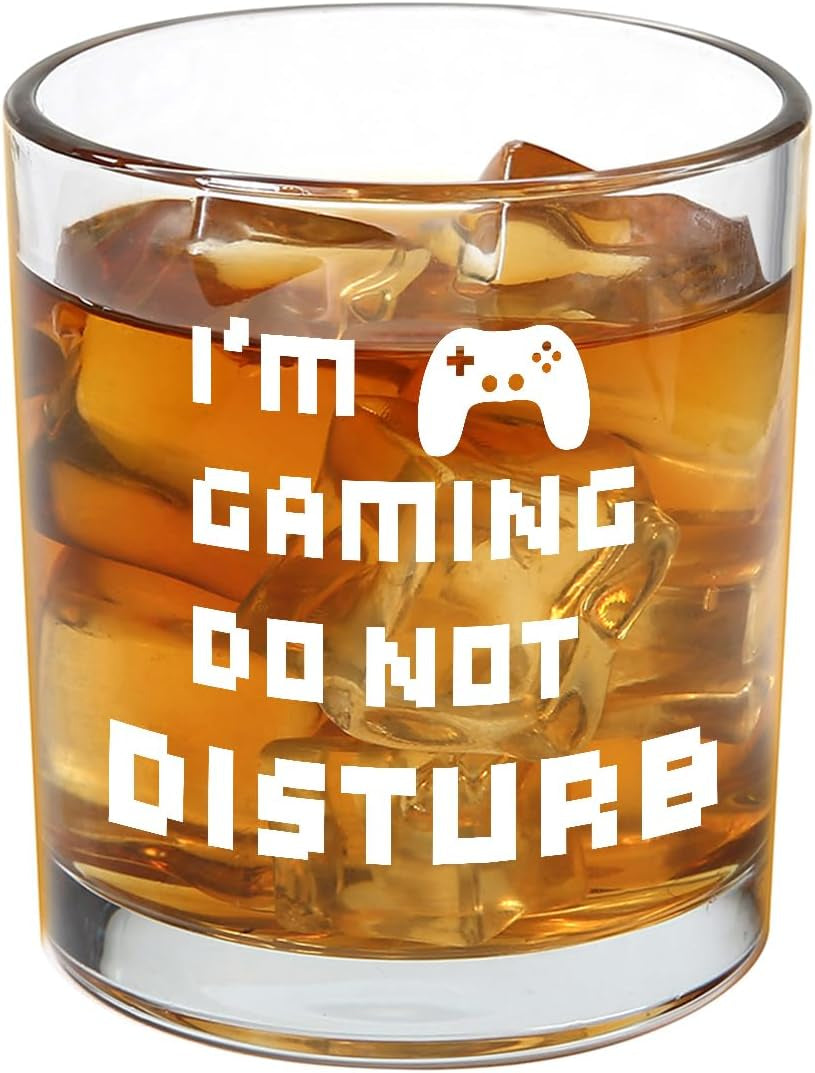 Whiskey Glass 10Oz - "I'M Gaming, Do Not Disturb" - Ideal Gift for Gamer Brothers and Boyfriends for Birthdays and Christmas