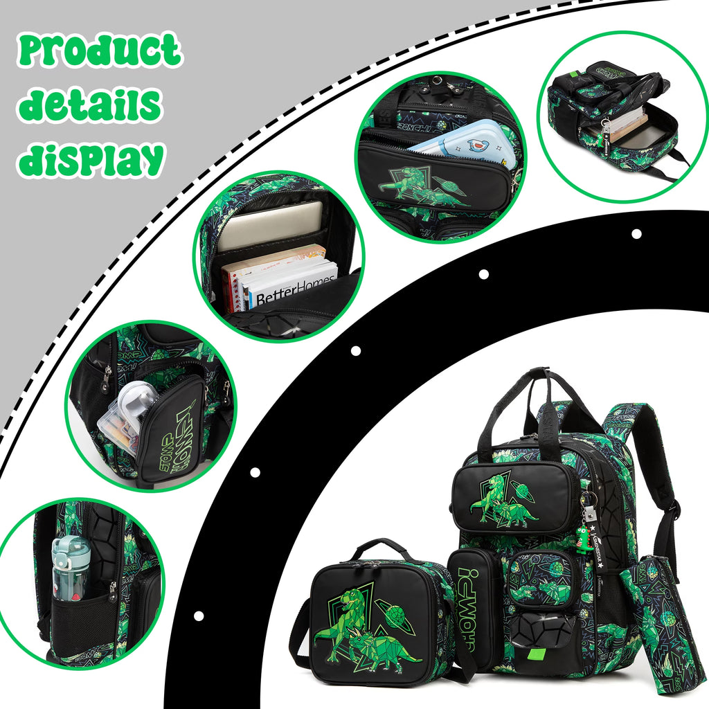 Kids Boys Backpack for School Backpacks with Lunch Box Cool Bookbag for Elementary School Student Ages 6-12