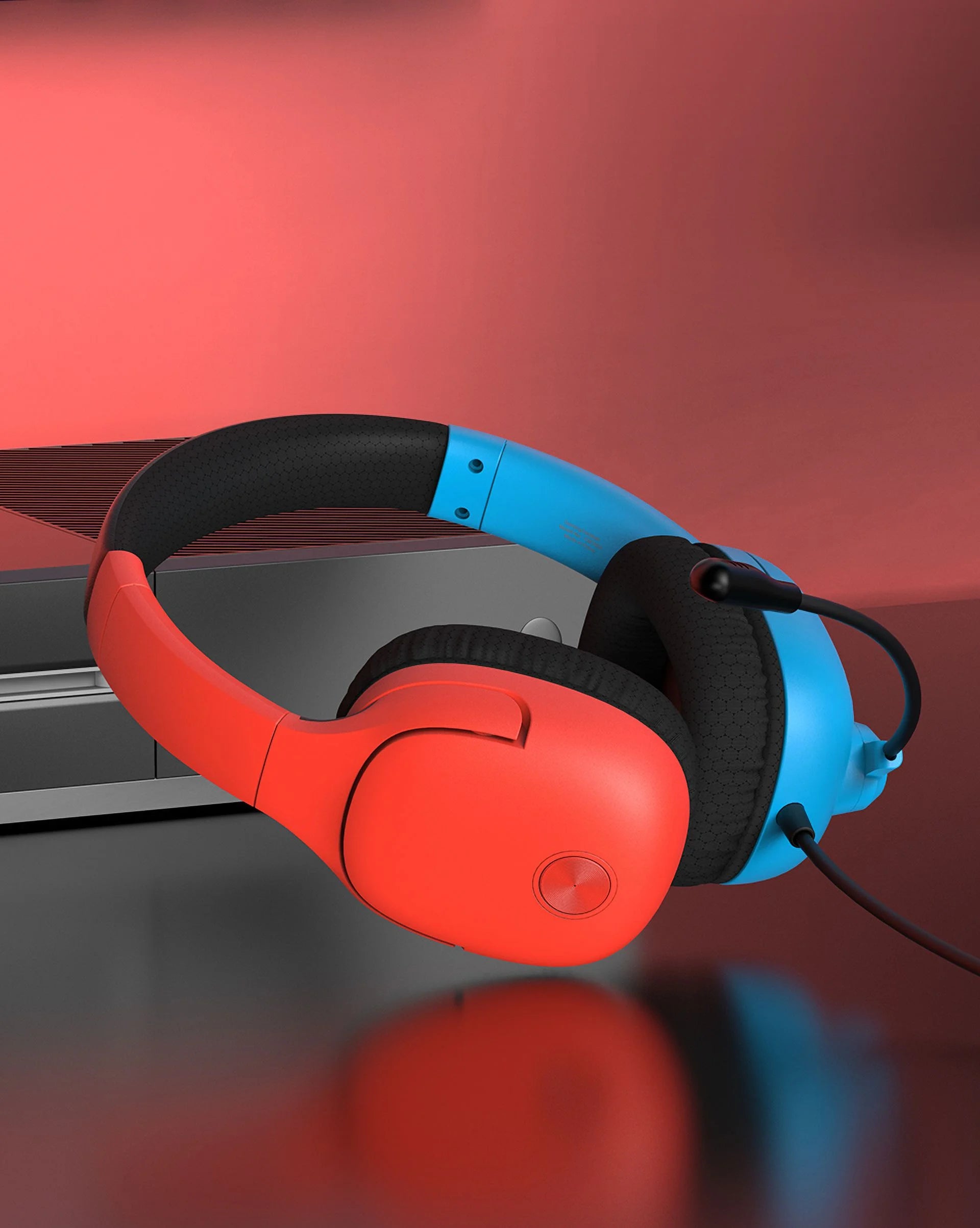 Professional Gaming Headset with Noise-Canceling Microphone for PS5, Switch, and PC - Wired Red and Blue Headphones