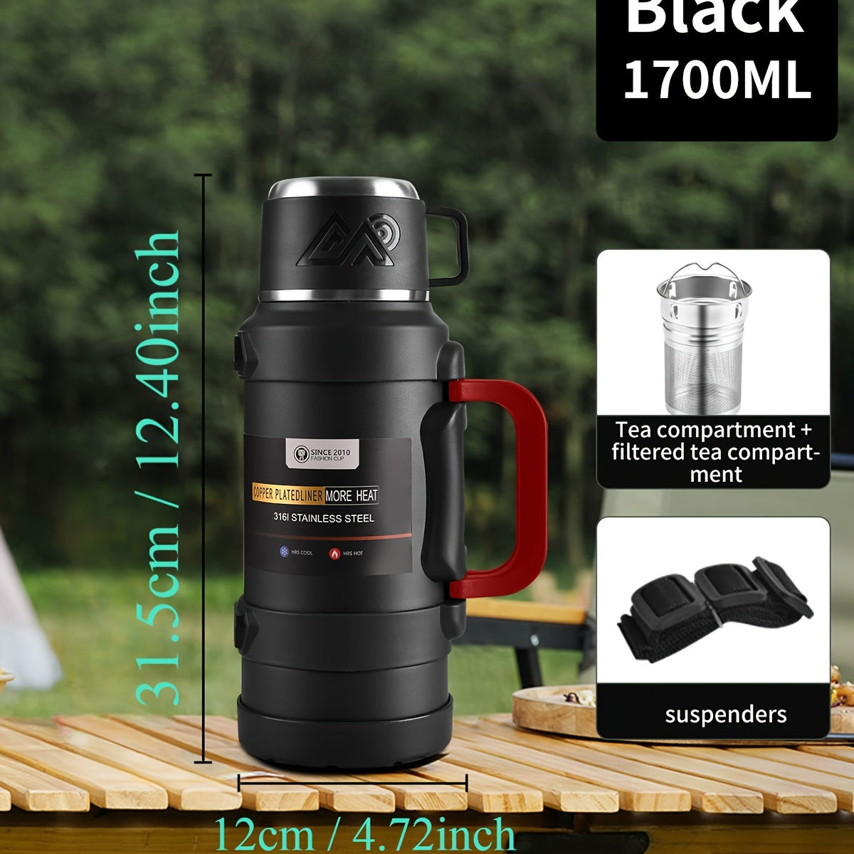 Multi-Size - Insulated Water Bottle Stainless Steel Thermos Mug Handle