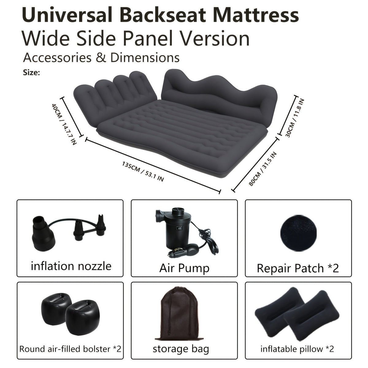 Car Inflatable Mattress Back Seat Bed SUV Travel Air Bed w/ Pump & Pillows