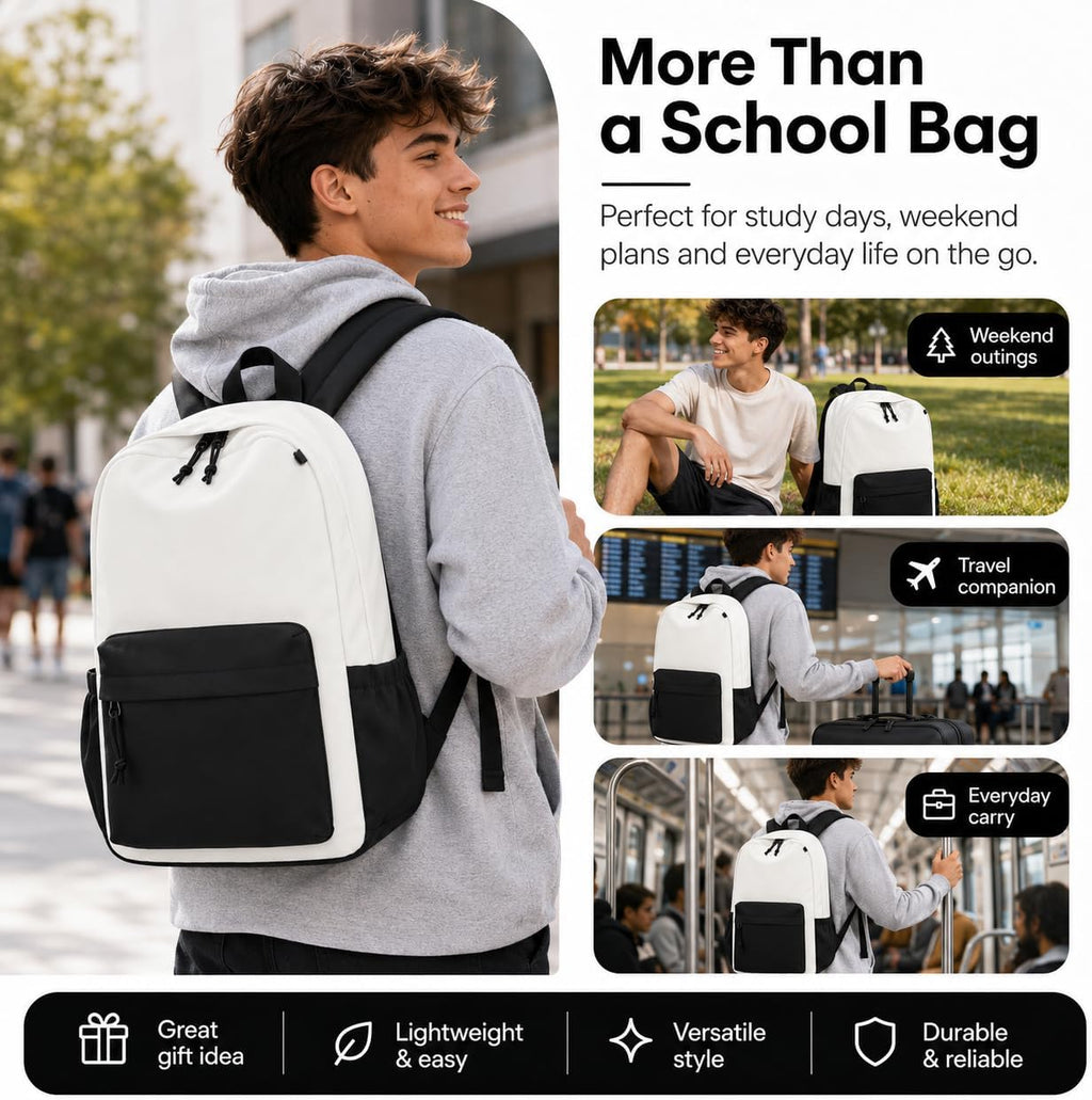 Backpack for Girls School Backpacks Bookbags for Elementary Middle School Women Laptop Backpacks (Black White-, L-17)