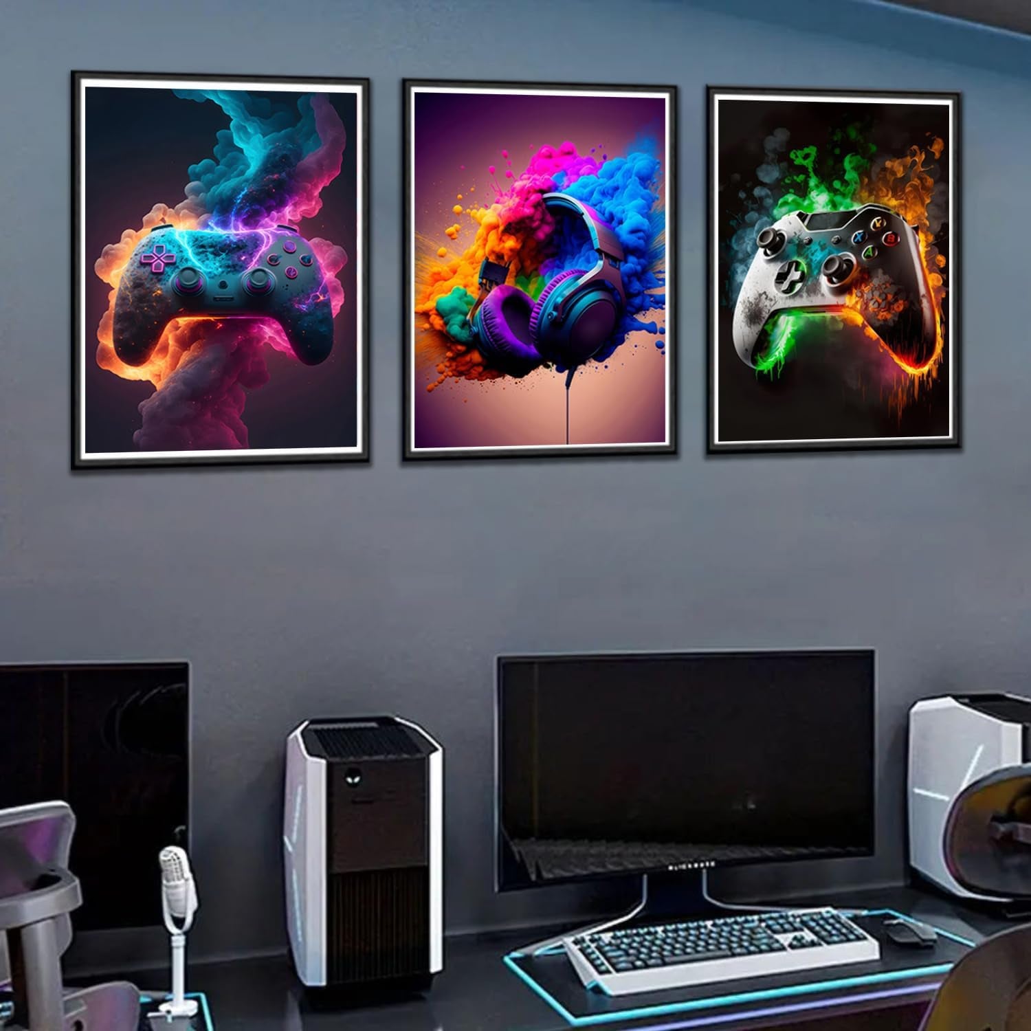 Gaming Room Decor - Set of 3 Unframed 12x16 Inch Canvas Posters, Video Game Theme for Teen Boys' Rooms
