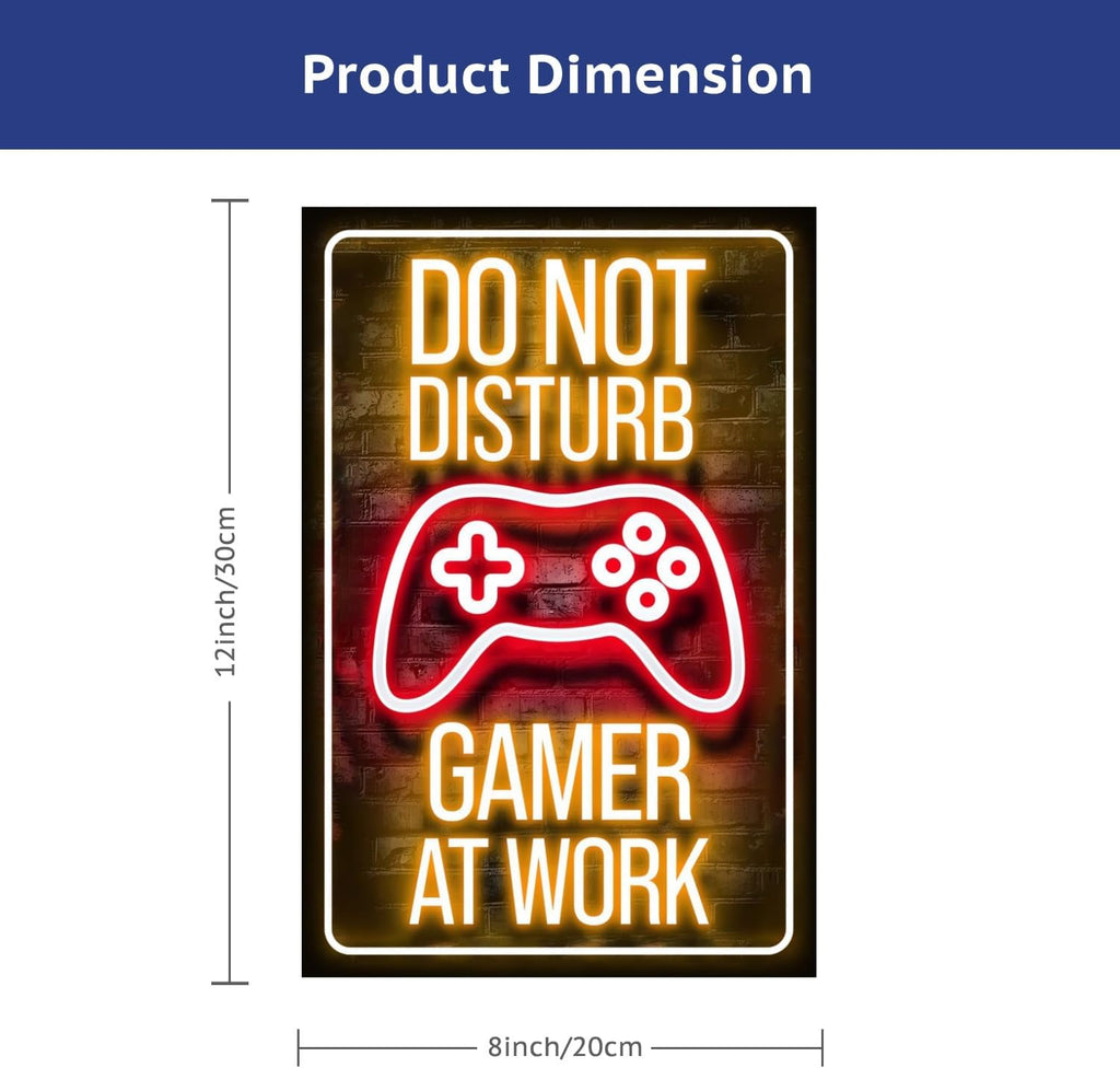 12x8 Inch Neon Aluminum Gaming Sign for Boys' Teen Rooms | Retro Merchandise, Video Game Novelties, Arcade Collectibles, Male Artwork, Hobby Accessories