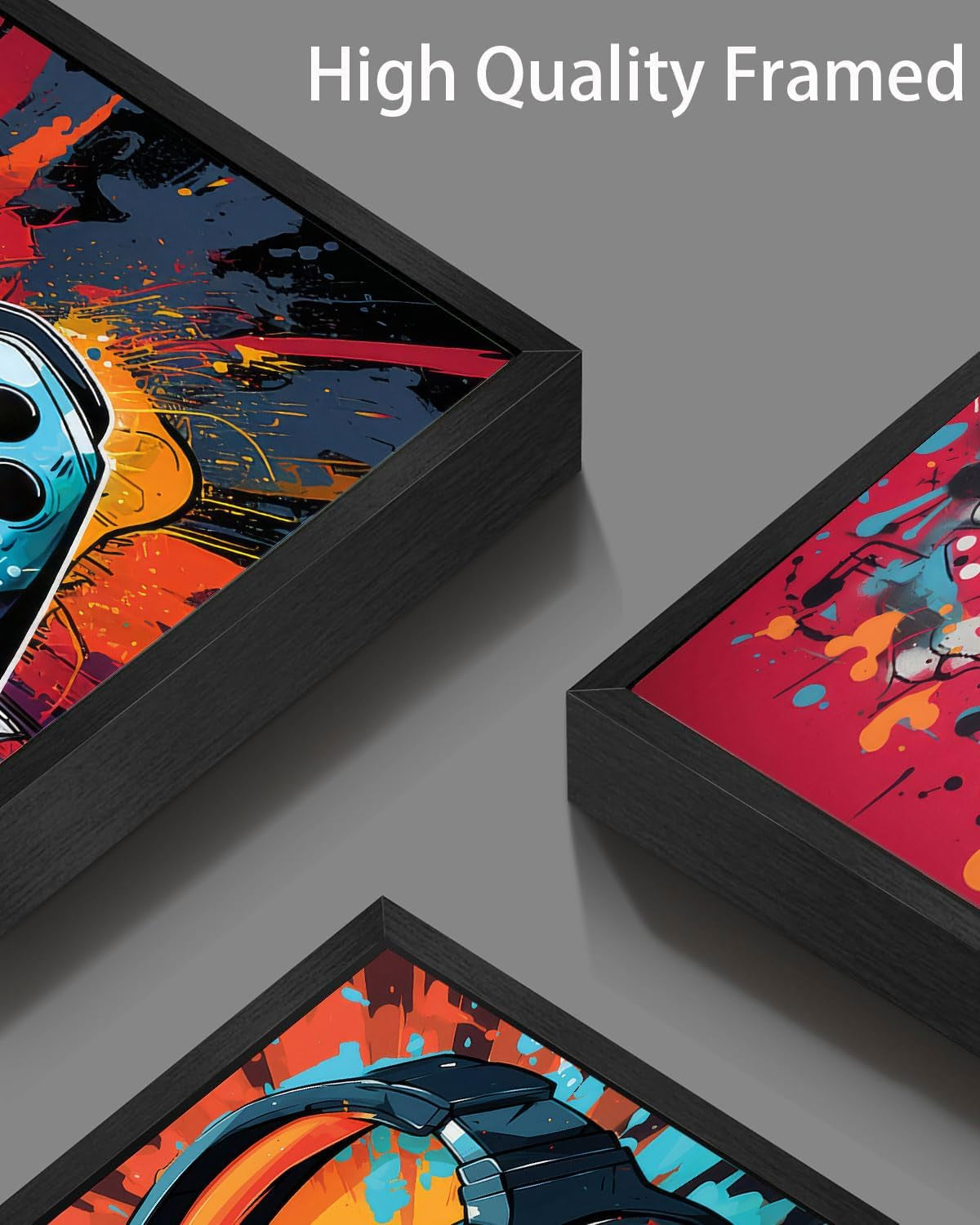 Set of 3 Retro Video Game Watercolor Canvas Art Prints for Boys' Rooms - Colorful Neon Gamepad Decor