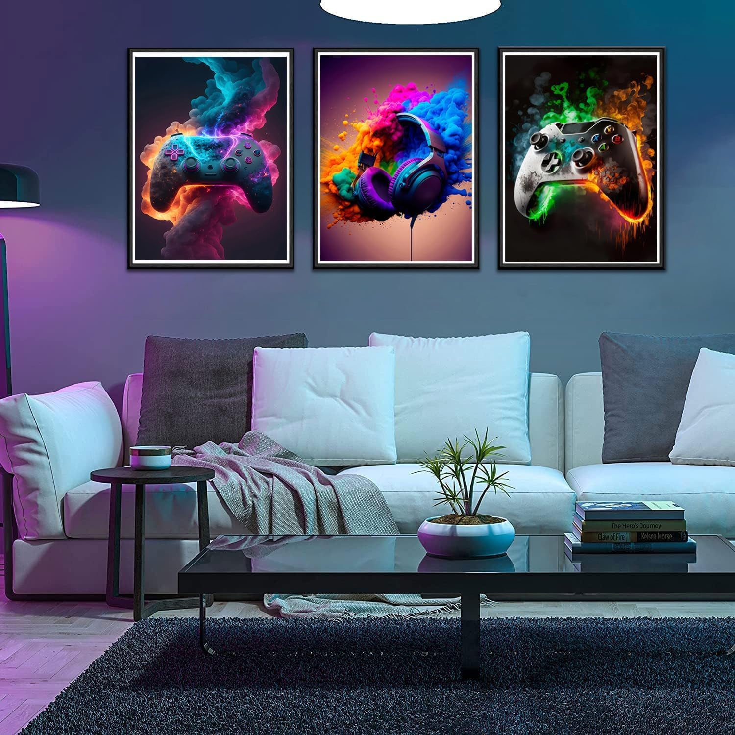 Gaming Room Decor - Set of 3 Unframed 12x16 Inch Canvas Posters, Video Game Theme for Teen Boys' Rooms