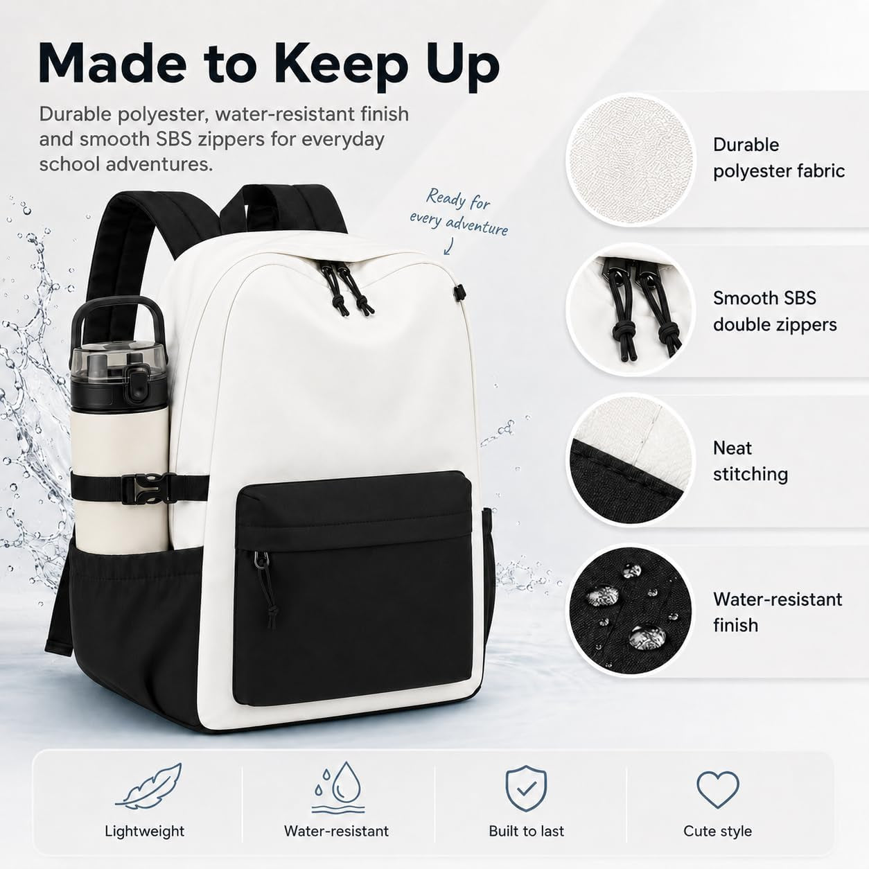 Backpack for Girls School Backpacks Bookbags for Elementary Middle School Women Laptop Backpacks (Black White-, L-17)